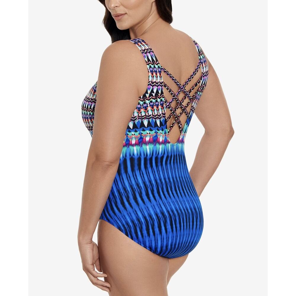 Swim Solutions Women's Printed One-Piece Swimsuit Sparkle Park Size 8 - Picture 2 of 3